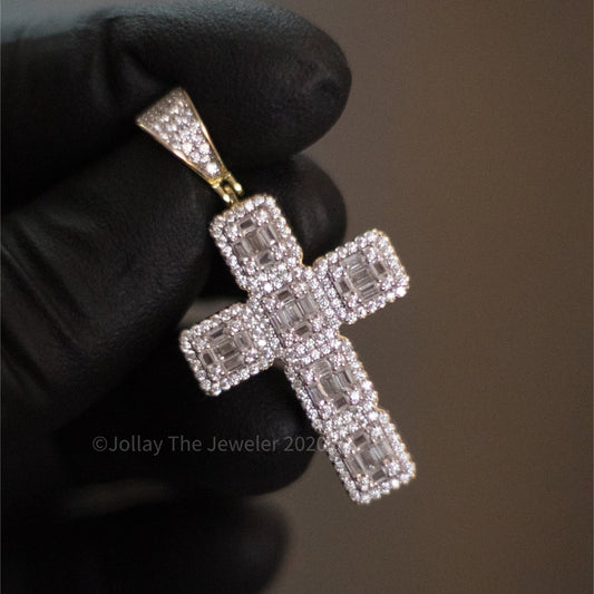 925 Silver Cross (Baguettes) (Yellow Gold) - Jollay The Jeweler